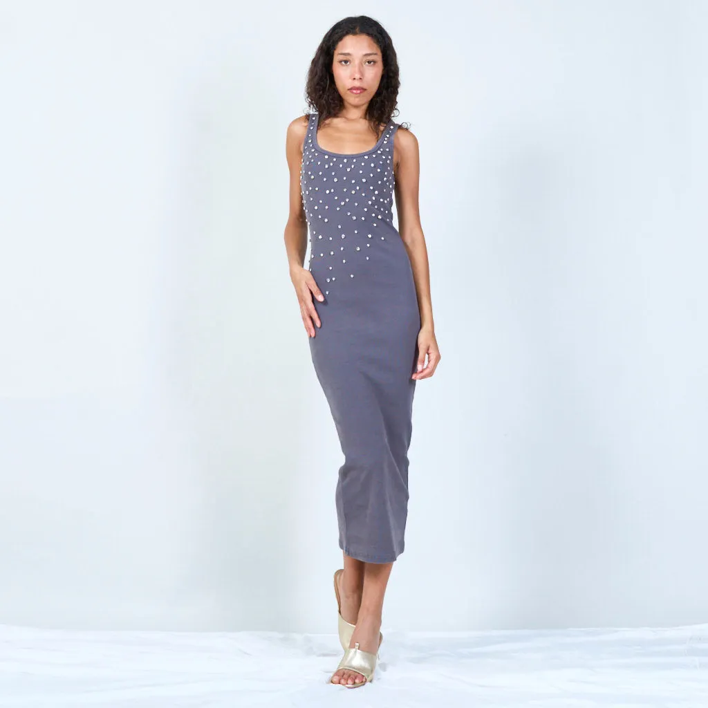 Sleek sleeveless bodycon dress with embellishments wholesale