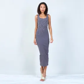 Sleek sleeveless bodycon dress with embellishments wholesale