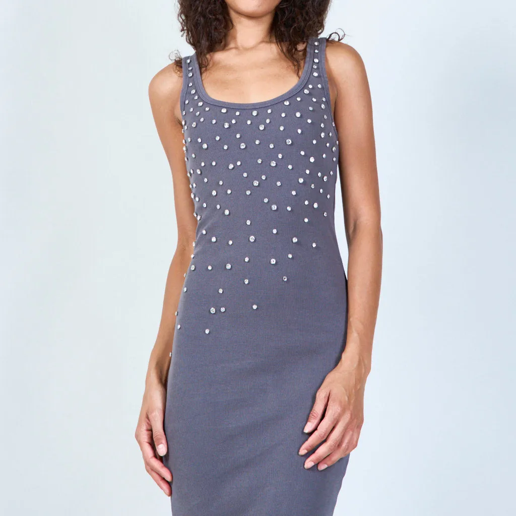 Sleek sleeveless bodycon dress with embellishments wholesale