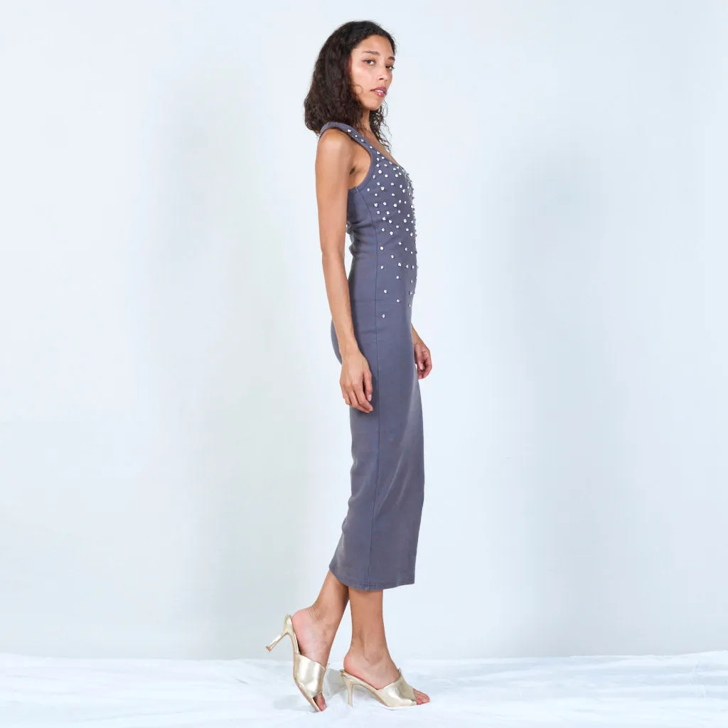 Sleek sleeveless bodycon dress with embellishments wholesale