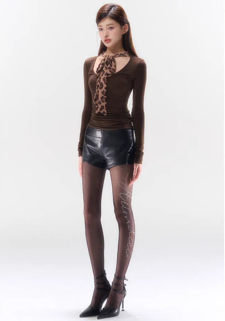 Slim Long Sleeve Top with Bow Pattern Detail
