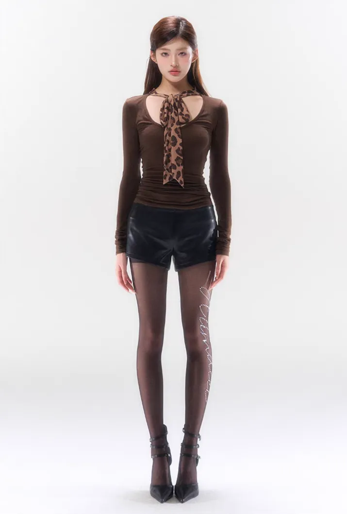 Slim Long Sleeve Top with Bow Pattern Detail