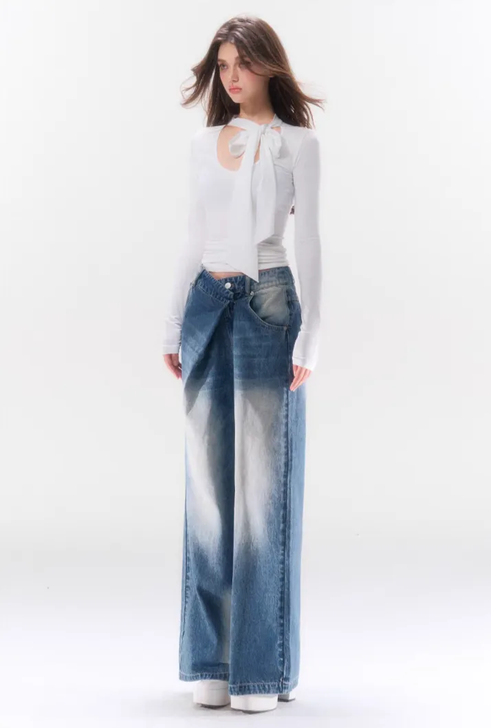Slim Long Sleeve Top with Bow Pattern Detail