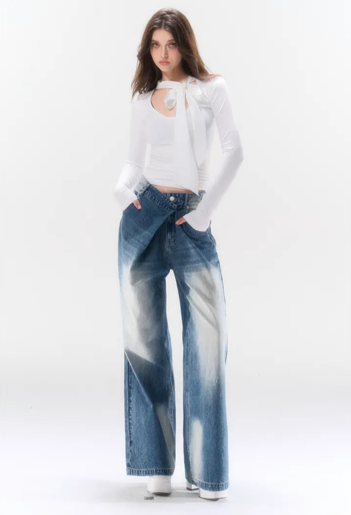 Slim Long Sleeve Top with Bow Pattern Detail