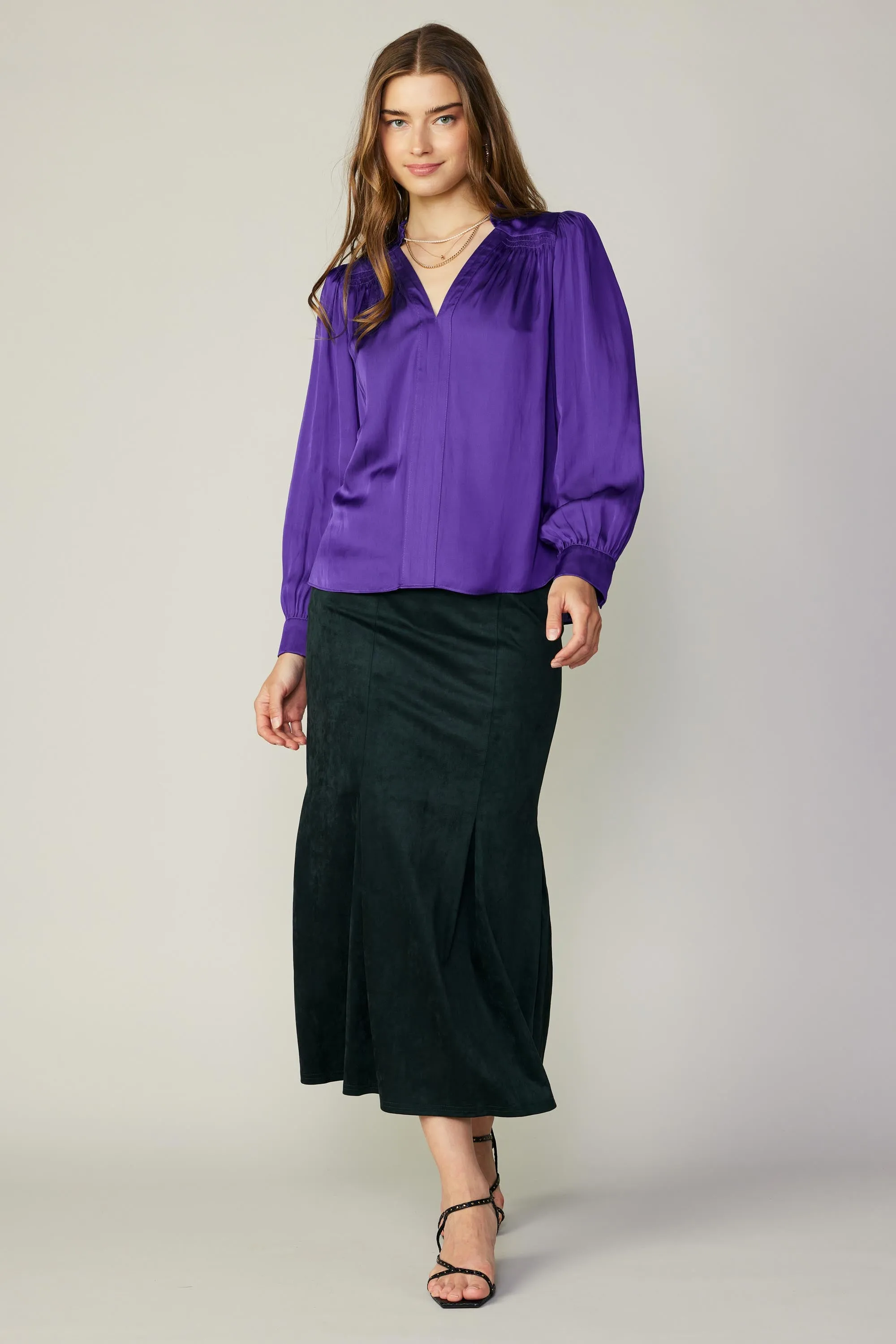 Smocked Shoulder Cuffed Blouse