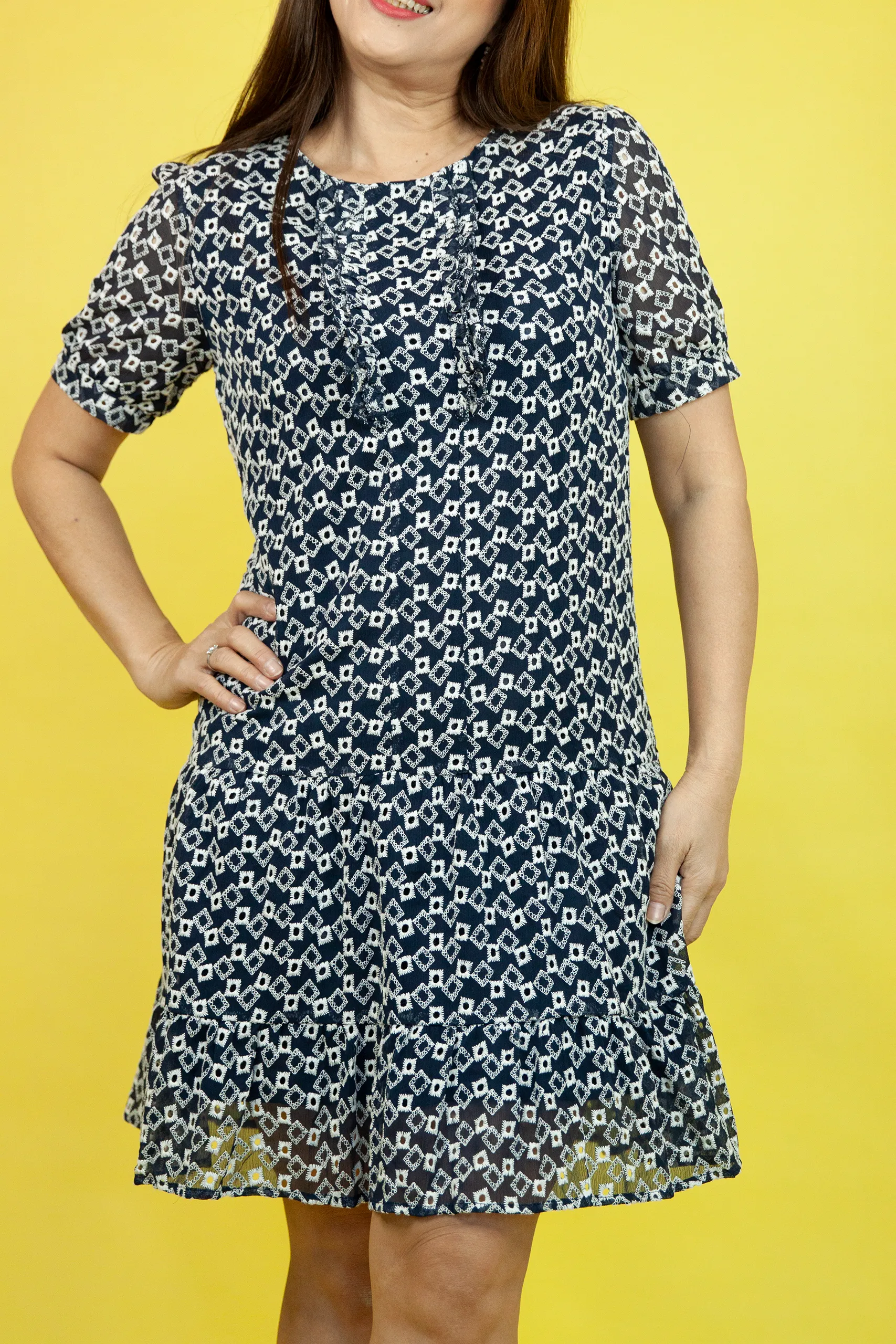 Square Chain Ruffle Dress
