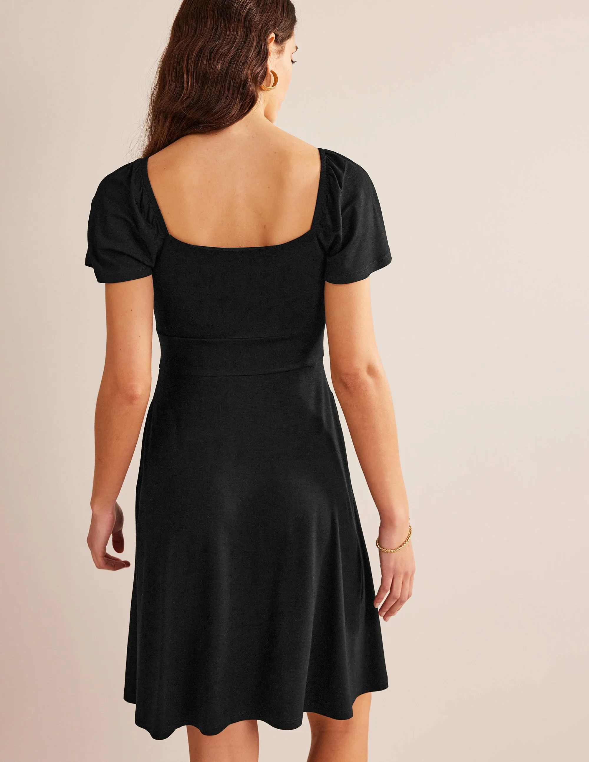 Square Neck Jersey Mini Dress-Black