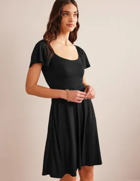Square Neck Jersey Mini Dress-Black
