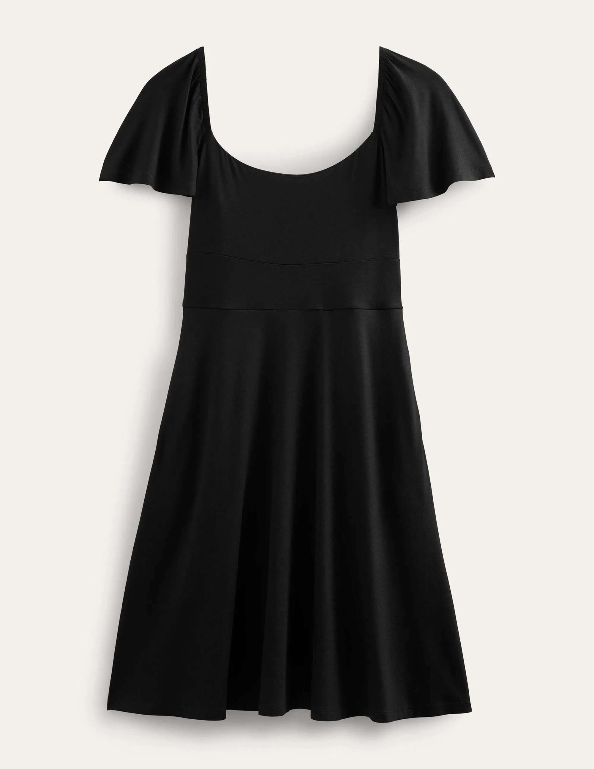 Square Neck Jersey Mini Dress-Black
