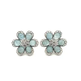 Sterling Silver Aquamarine & White Topaz Flower Stud Earrings by Samuel B.