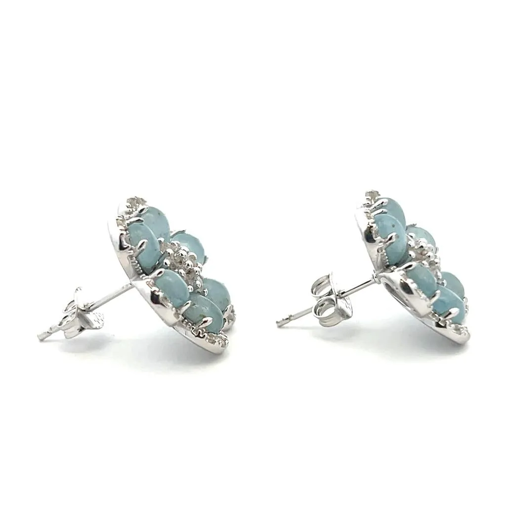 Sterling Silver Aquamarine & White Topaz Flower Stud Earrings by Samuel B.