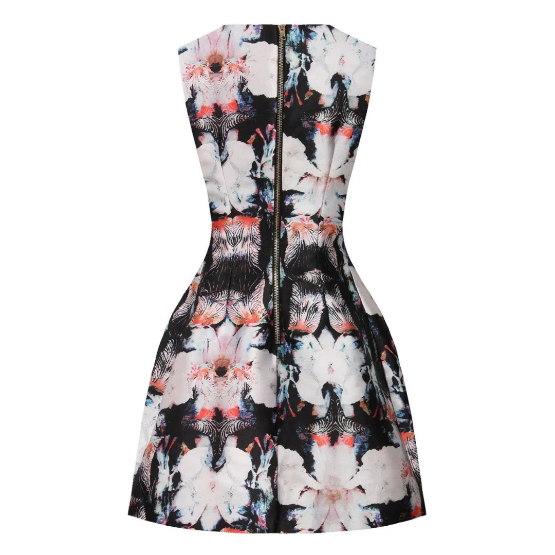 Structured Print Mini Dress  Blue SIZE M