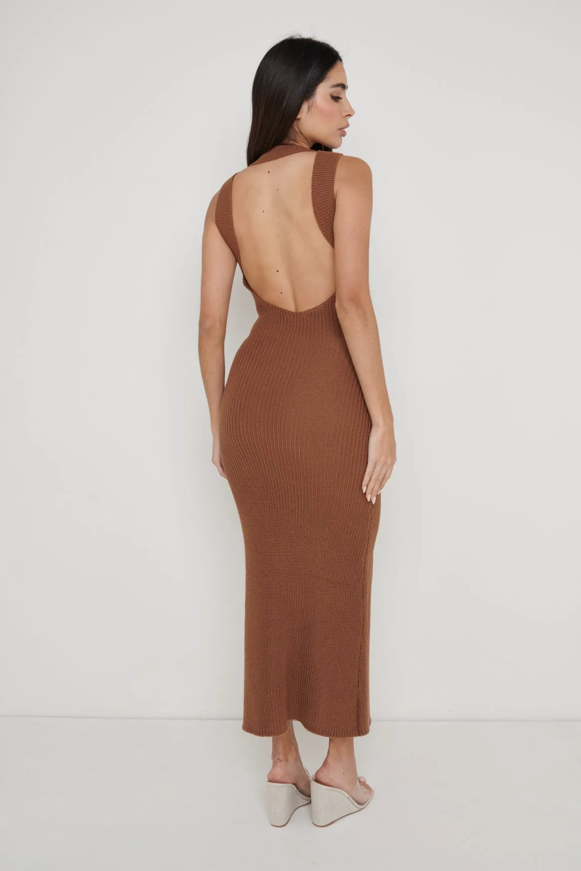 Sutton Contrast Crochet Dress - Brown