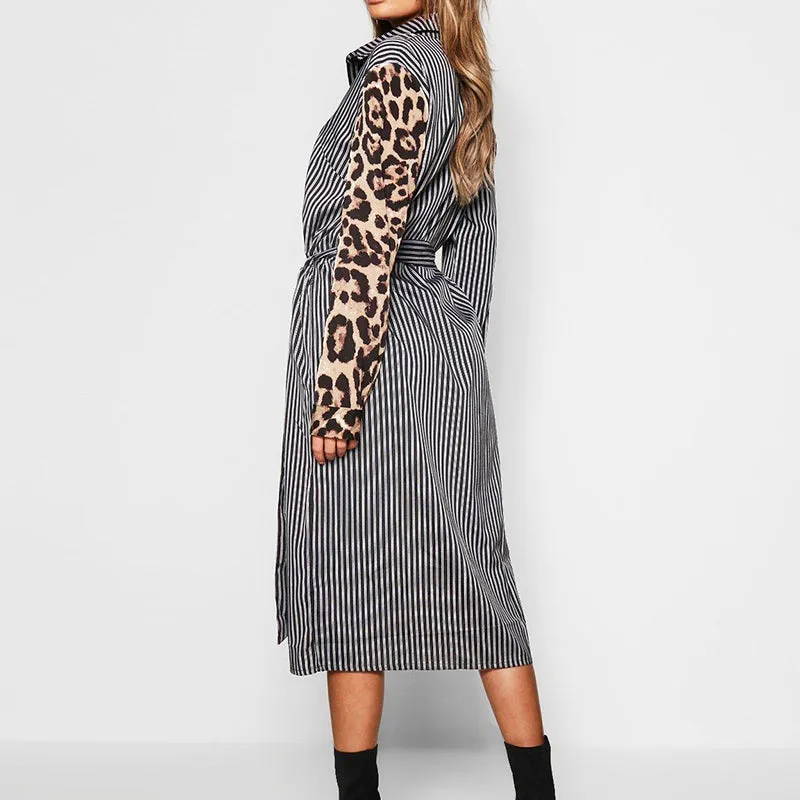 TastyHottie - Ethel Long Sleeve Patchwork Leopard Print Midi Dress