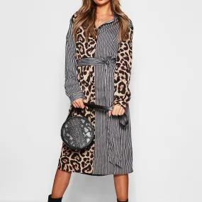 TastyHottie - Ethel Long Sleeve Patchwork Leopard Print Midi Dress