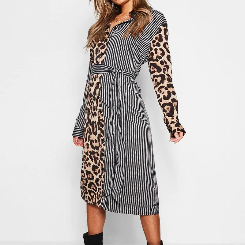 TastyHottie - Ethel Long Sleeve Patchwork Leopard Print Midi Dress