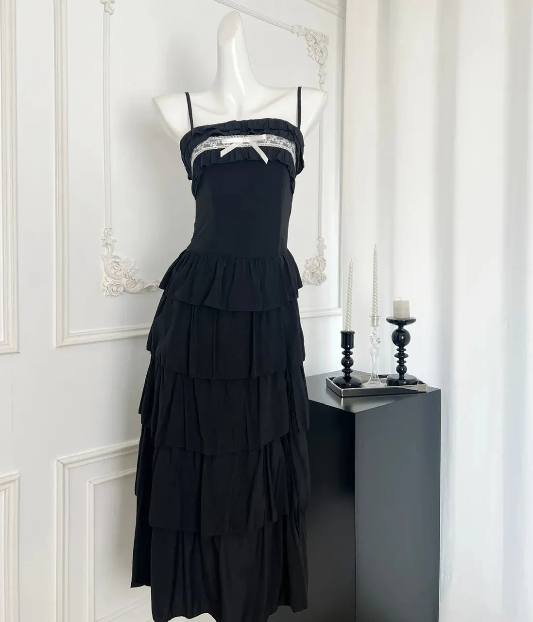 TAVIMART  -  New French Design Sense Vacation Romantic Sling Dress Women Summer Layered Ruffle Edge Slim Fit Sweet  A-Line Chiffon Dress