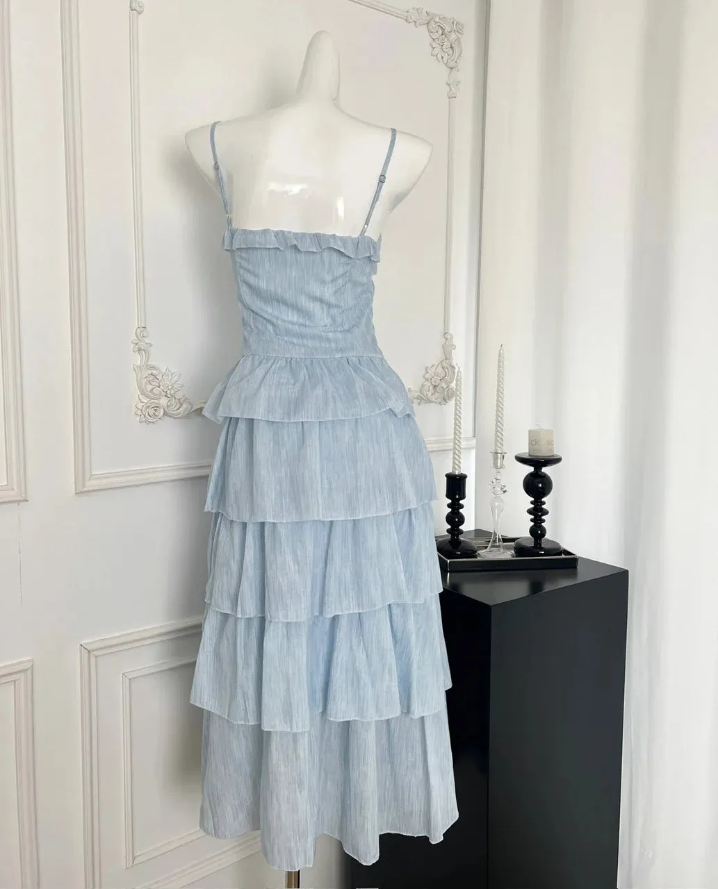 TAVIMART  -  New French Design Sense Vacation Romantic Sling Dress Women Summer Layered Ruffle Edge Slim Fit Sweet  A-Line Chiffon Dress