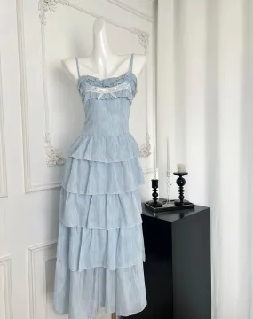TAVIMART  -  New French Design Sense Vacation Romantic Sling Dress Women Summer Layered Ruffle Edge Slim Fit Sweet  A-Line Chiffon Dress