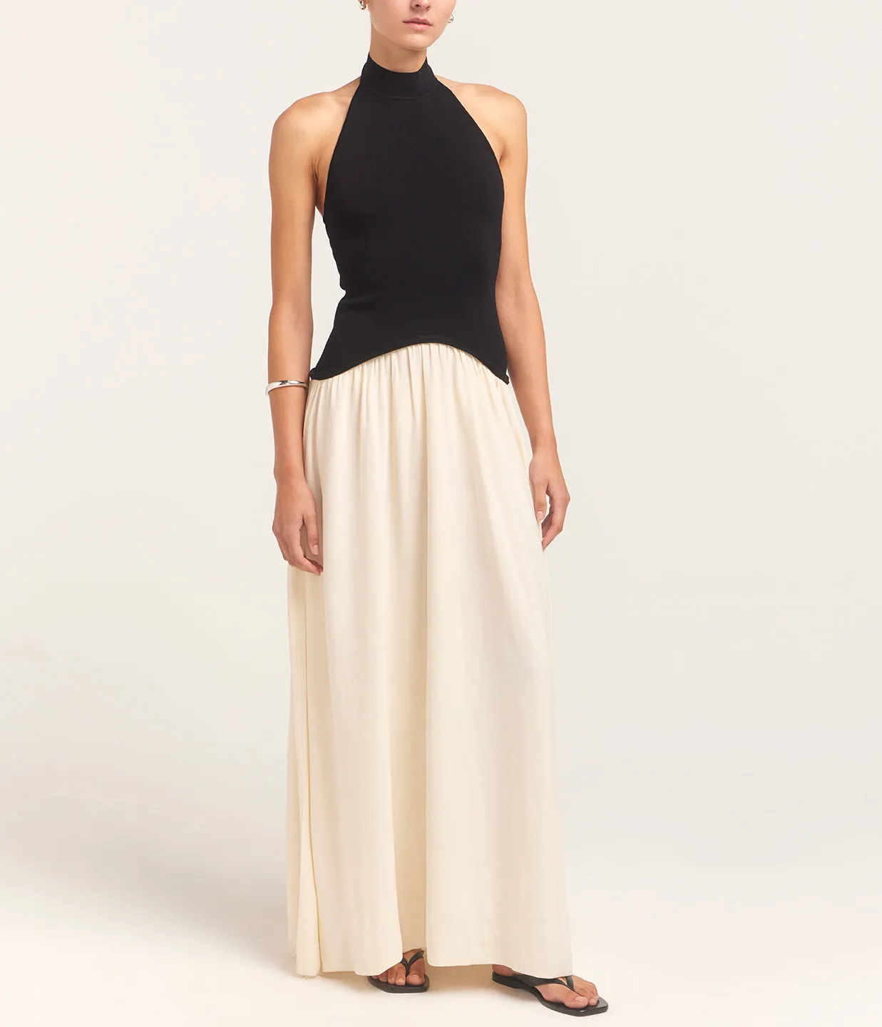 The Soglio Halter Dress in Ecru and Noir