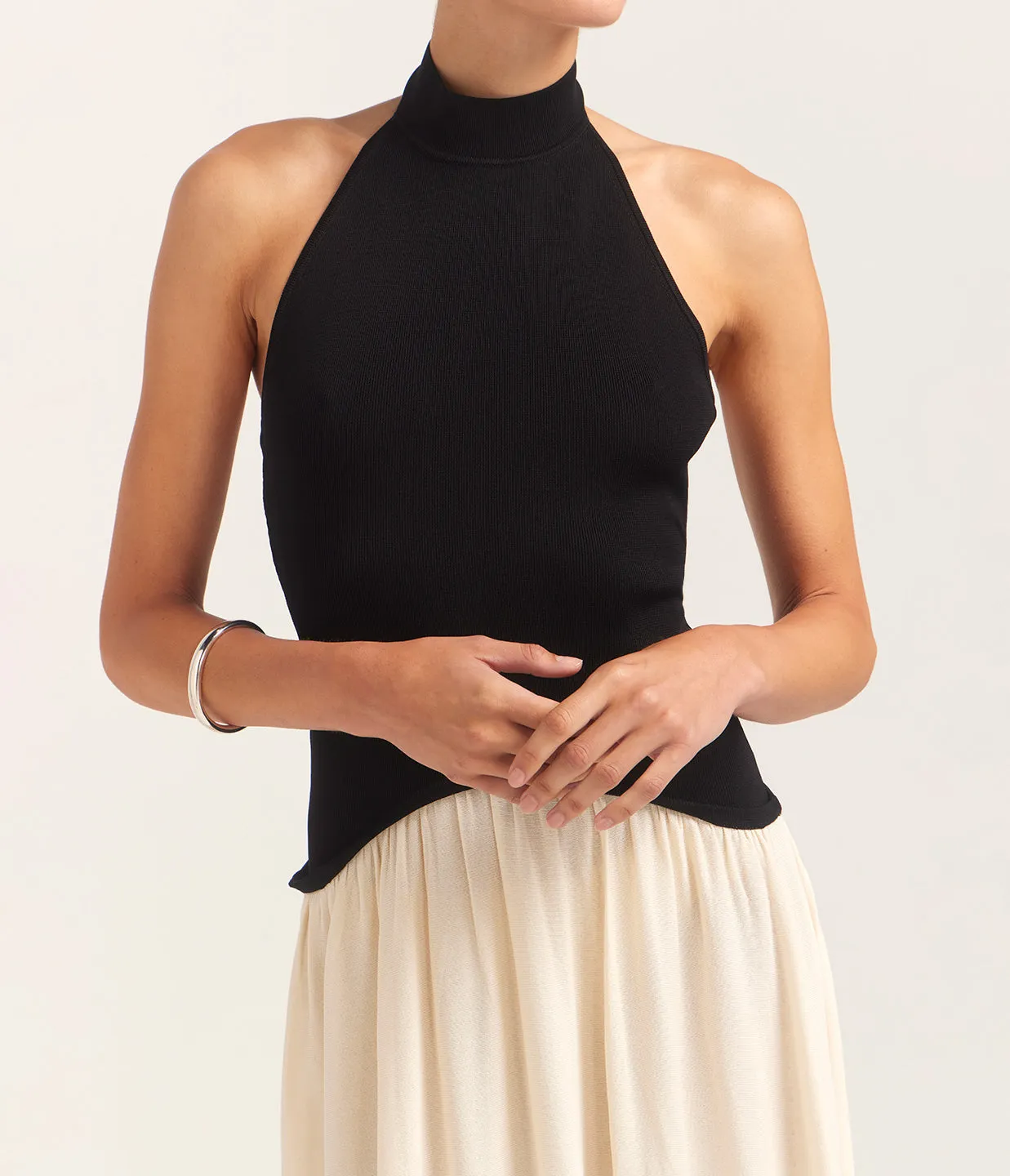 The Soglio Halter Dress in Ecru and Noir