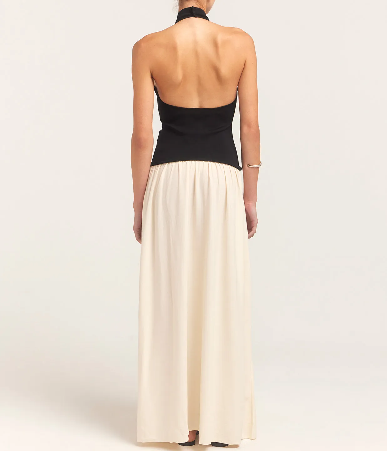 The Soglio Halter Dress in Ecru and Noir