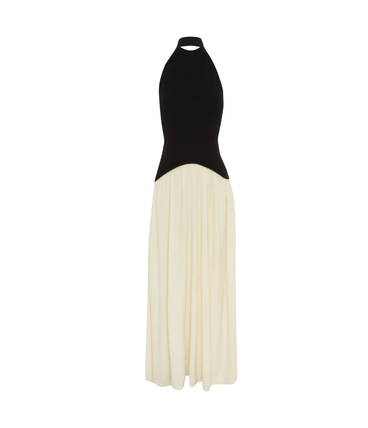 The Soglio Halter Dress in Ecru and Noir
