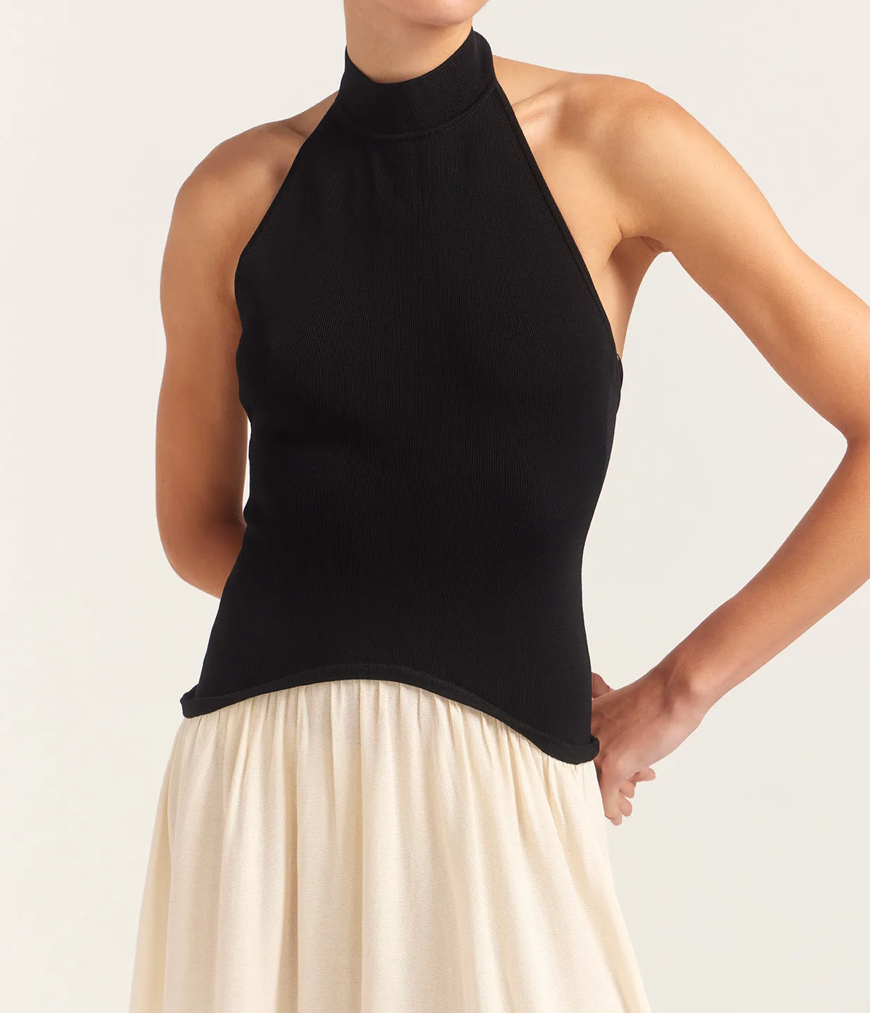 The Soglio Halter Dress in Ecru and Noir