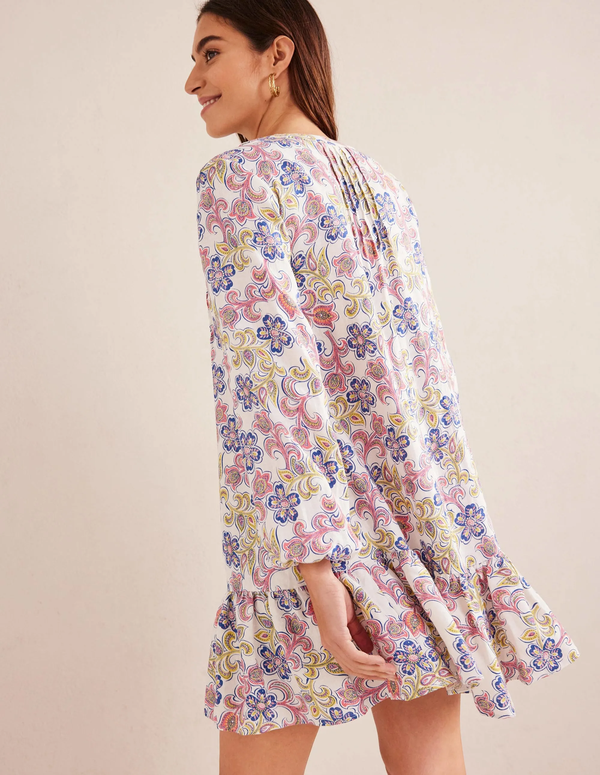Tiered Linen Mini Dress-Ivory, Botanic Tavern