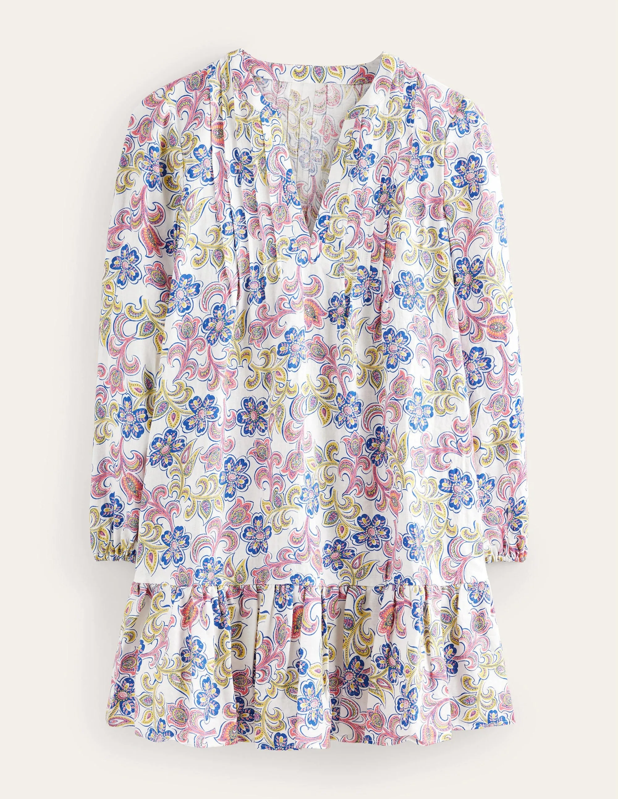 Tiered Linen Mini Dress-Ivory, Botanic Tavern