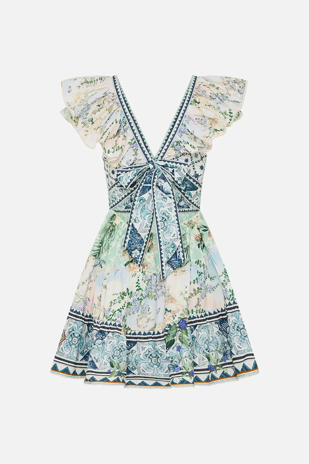 TIERED SHORT DRESS WITH NECK FRILL JARDIM PARTY