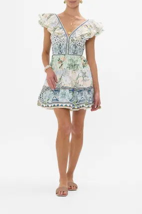 TIERED SHORT DRESS WITH NECK FRILL JARDIM PARTY