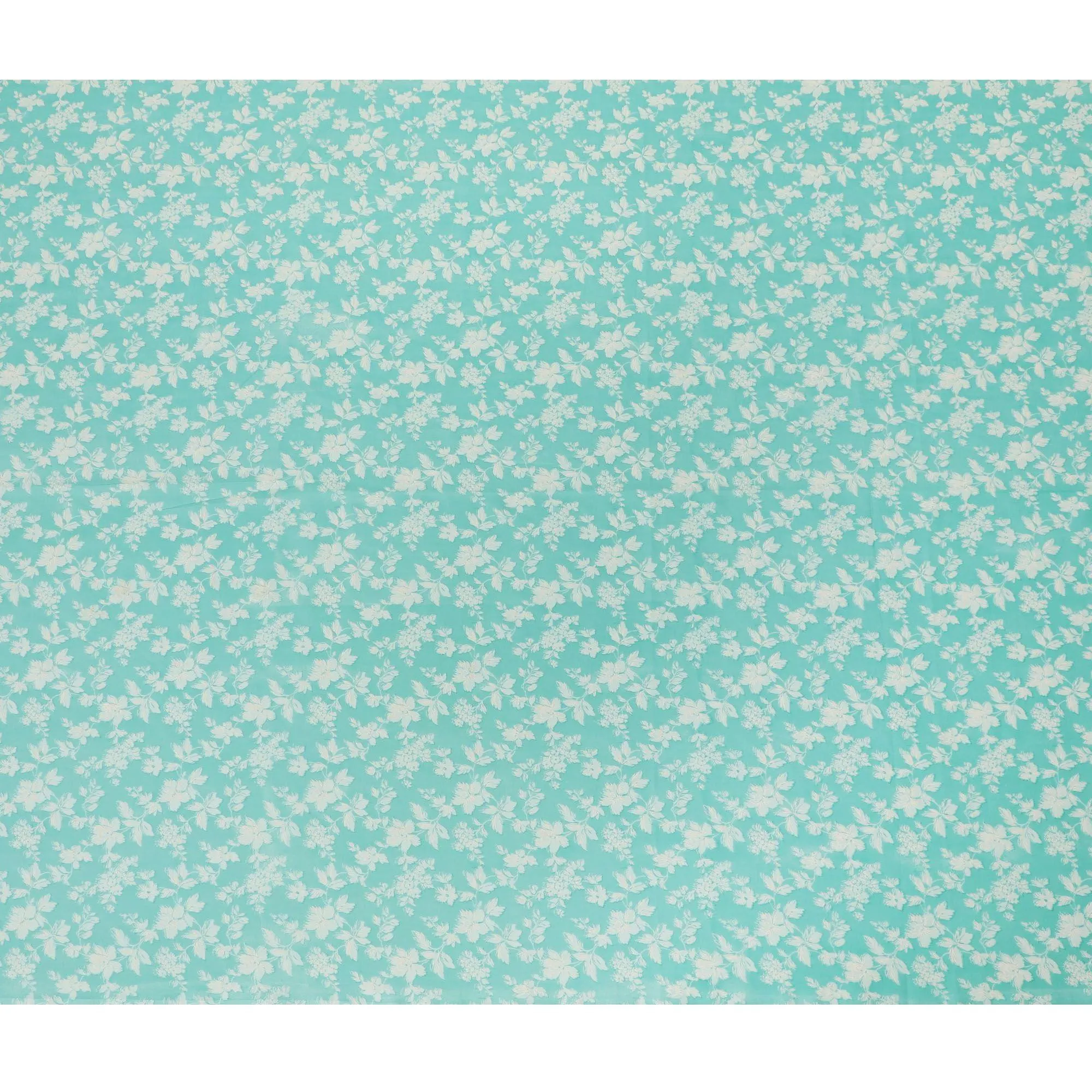Turquoise green cotton voile fabric with beige print in floral design-D15152