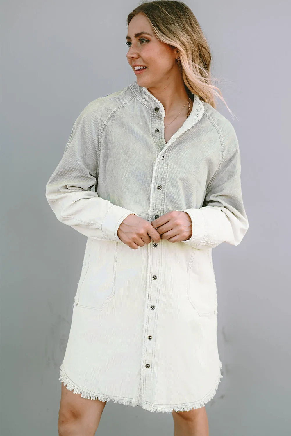 Two-Tone Raw Hem Patchwork Palette Denim Dress