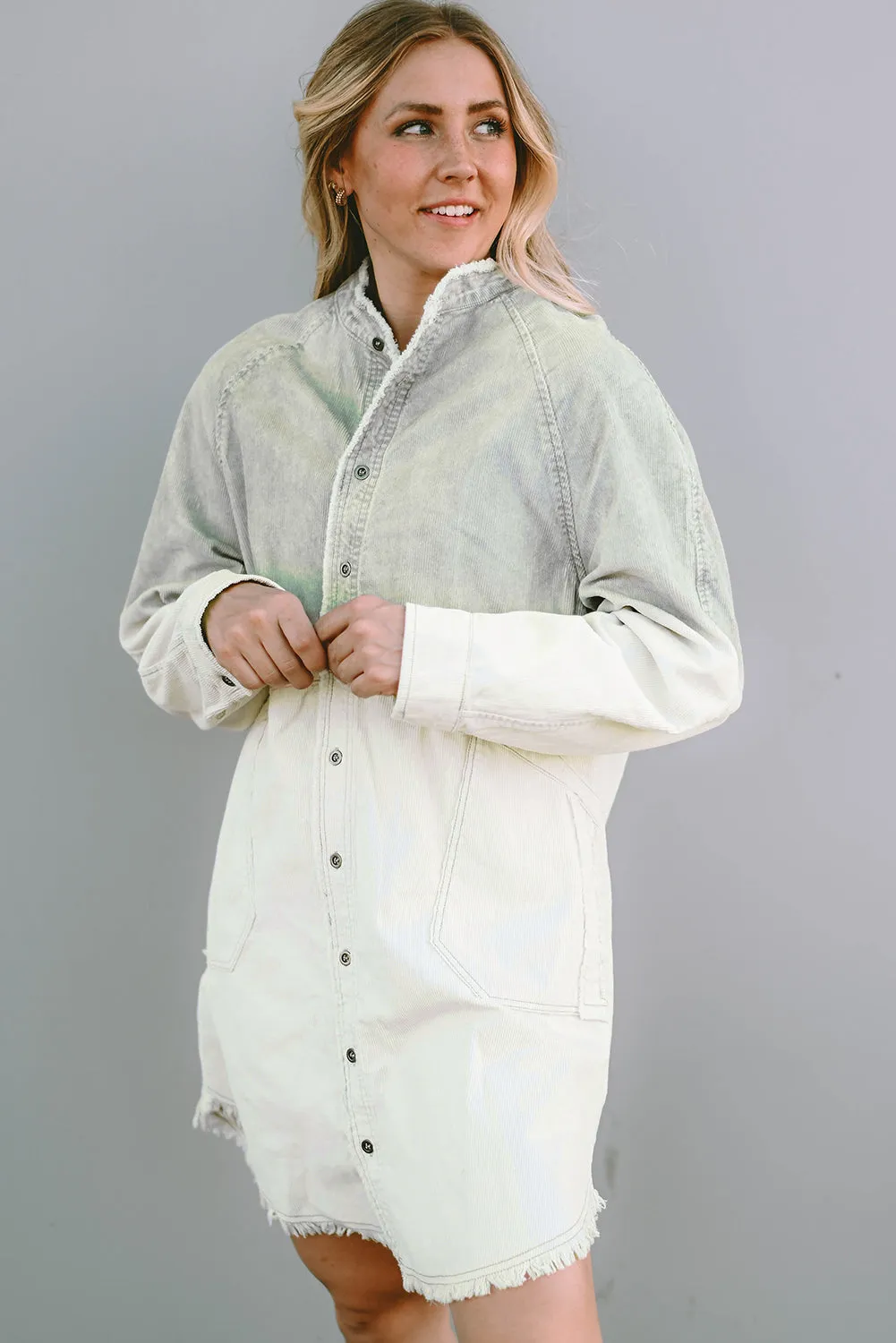Two-Tone Raw Hem Patchwork Palette Denim Dress
