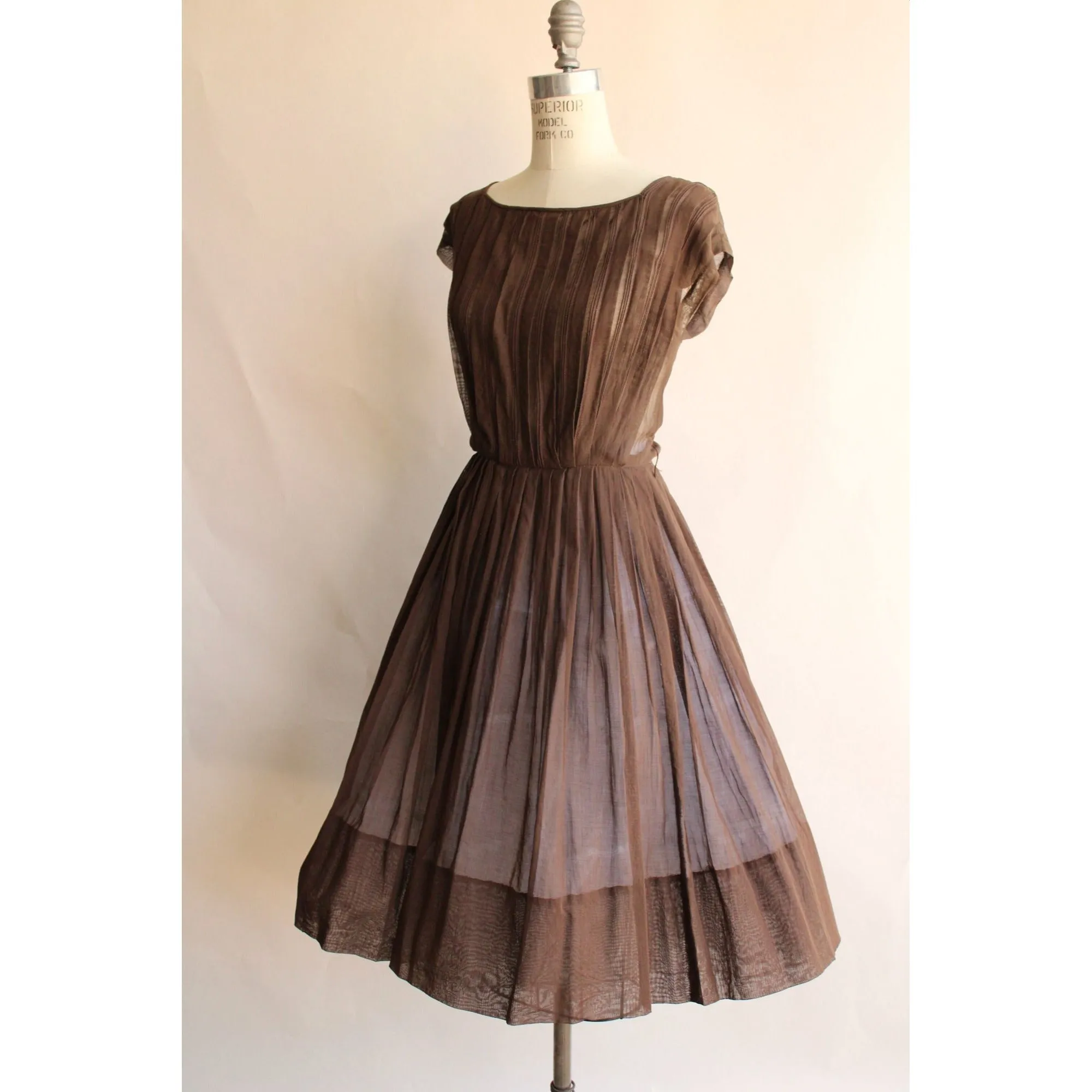 Vintage 1950s R&K Originals Fit and Flare Brown Cotton Sundress