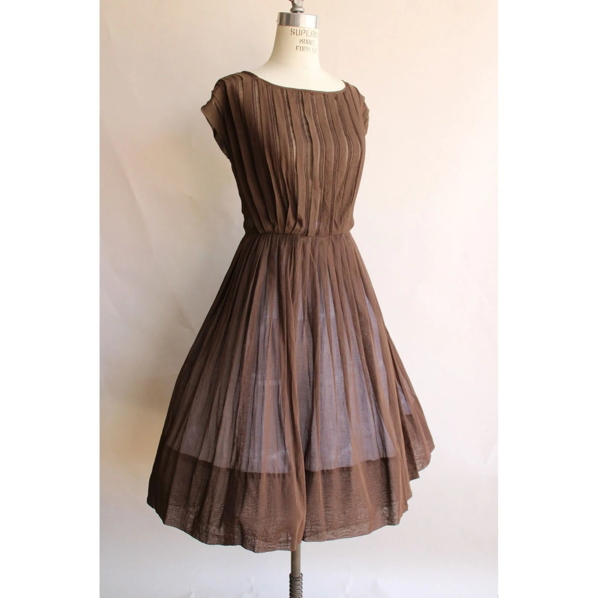 Vintage 1950s R&K Originals Fit and Flare Brown Cotton Sundress