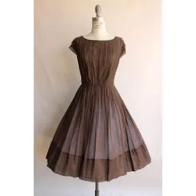 Vintage 1950s R&K Originals Fit and Flare Brown Cotton Sundress