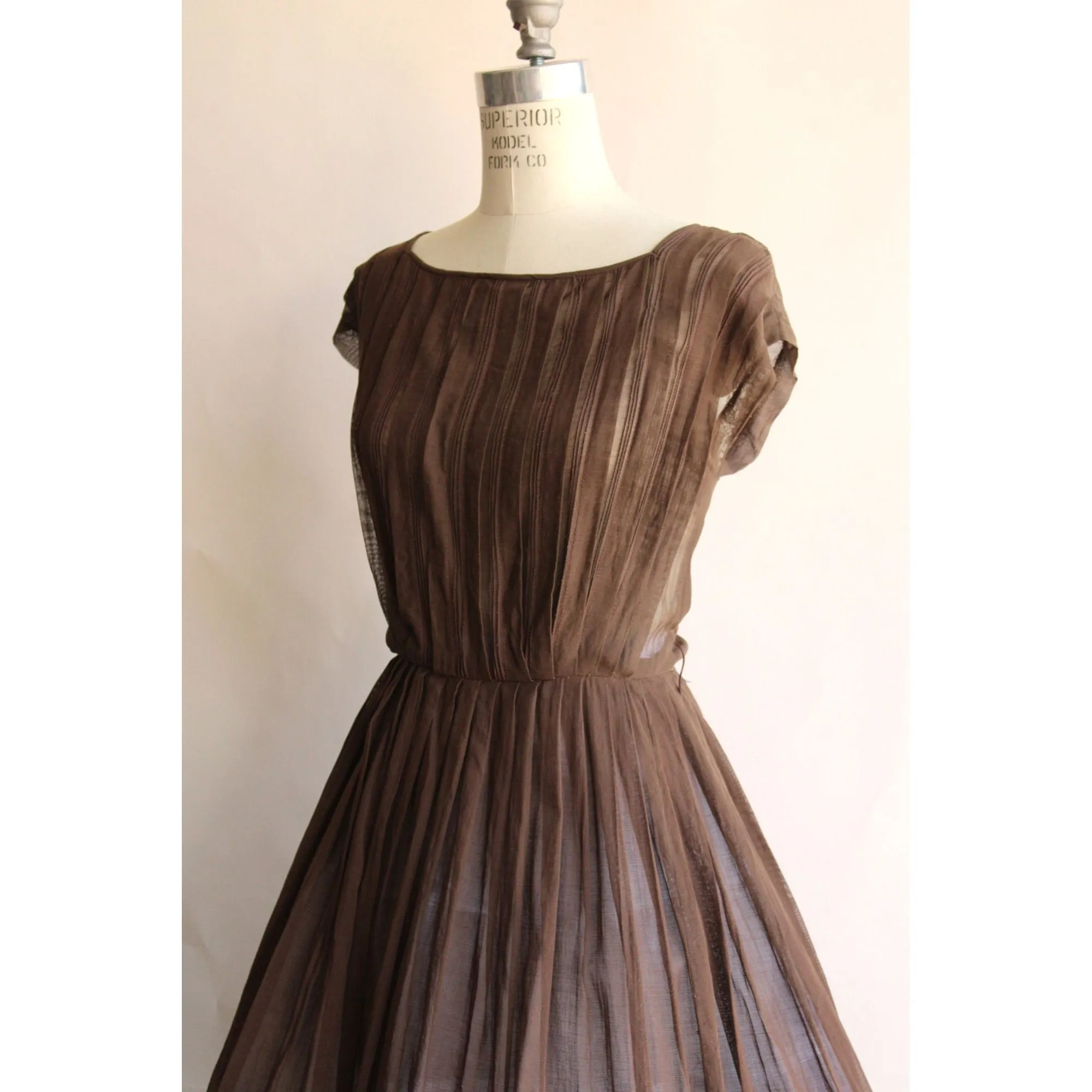 Vintage 1950s R&K Originals Fit and Flare Brown Cotton Sundress