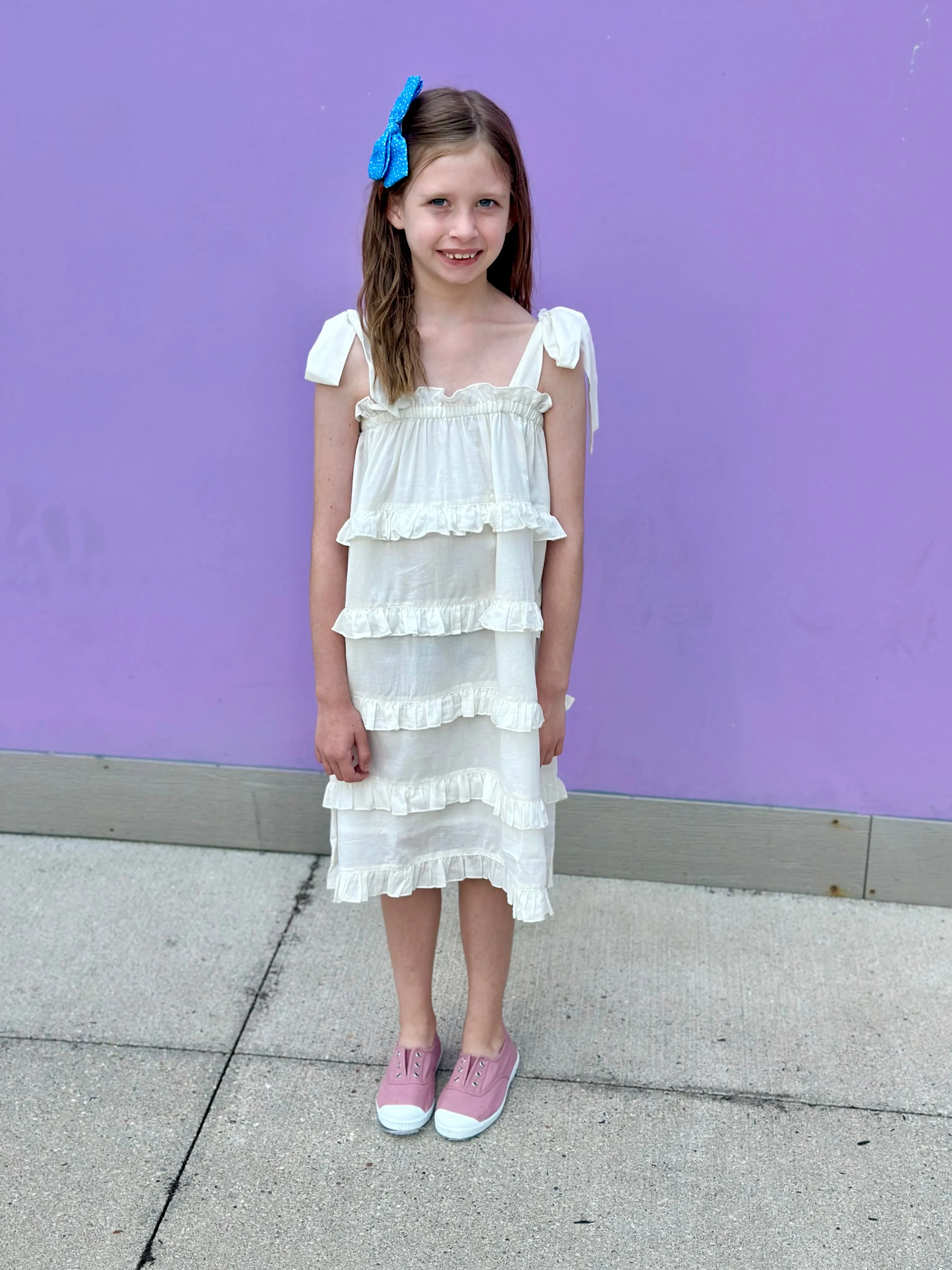 White Ruffle Shoulder Tie Dress