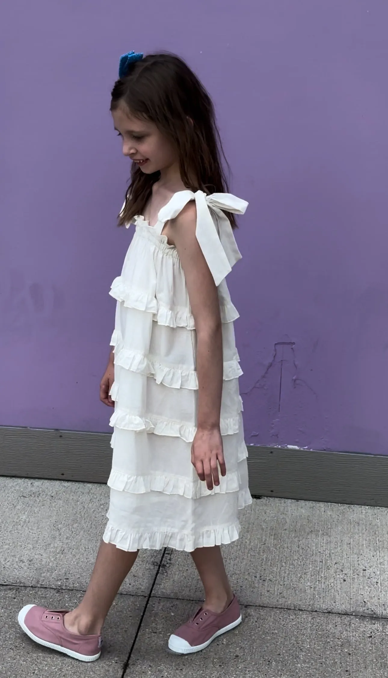 White Ruffle Shoulder Tie Dress