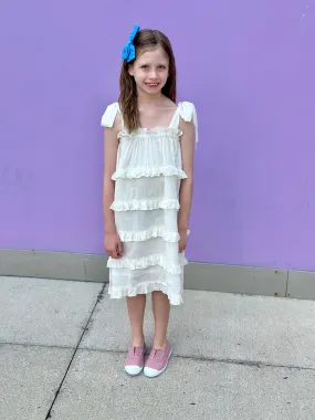 White Ruffle Shoulder Tie Dress
