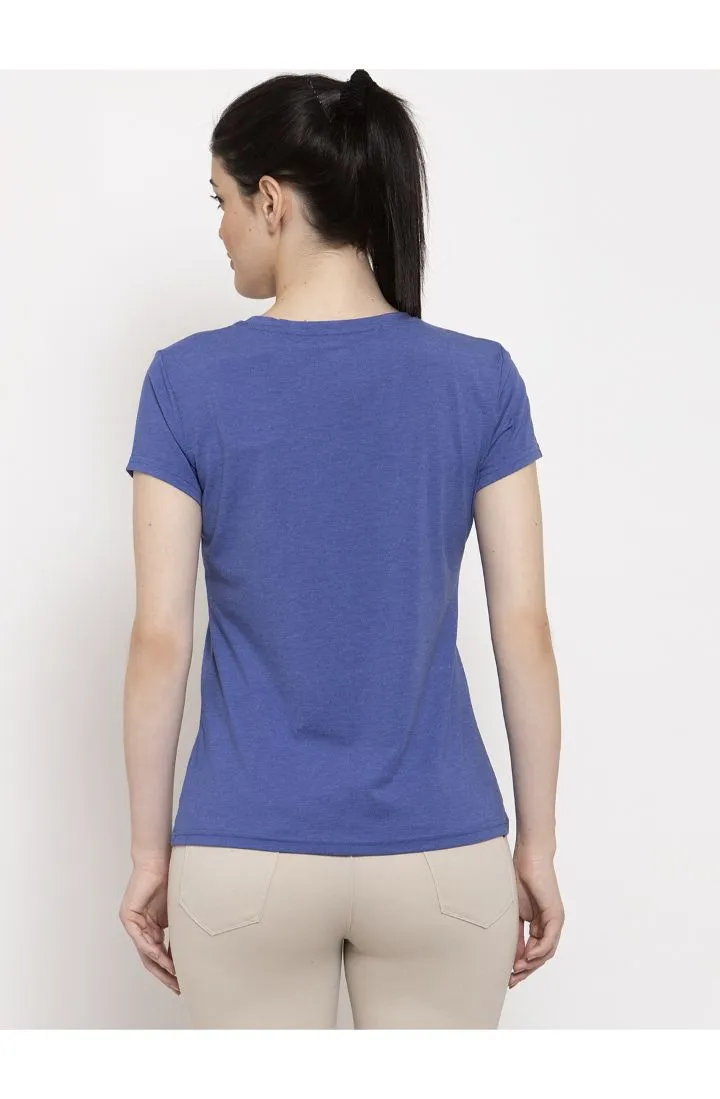 Women Melange Blue Solid slim fit round neck T-shirt