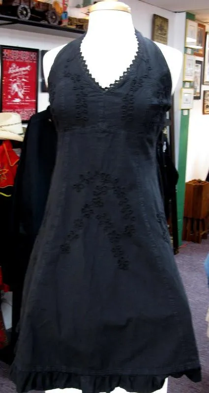 Women's Cantina Collection Dress: Halter Style with Ruffle Hem Black
