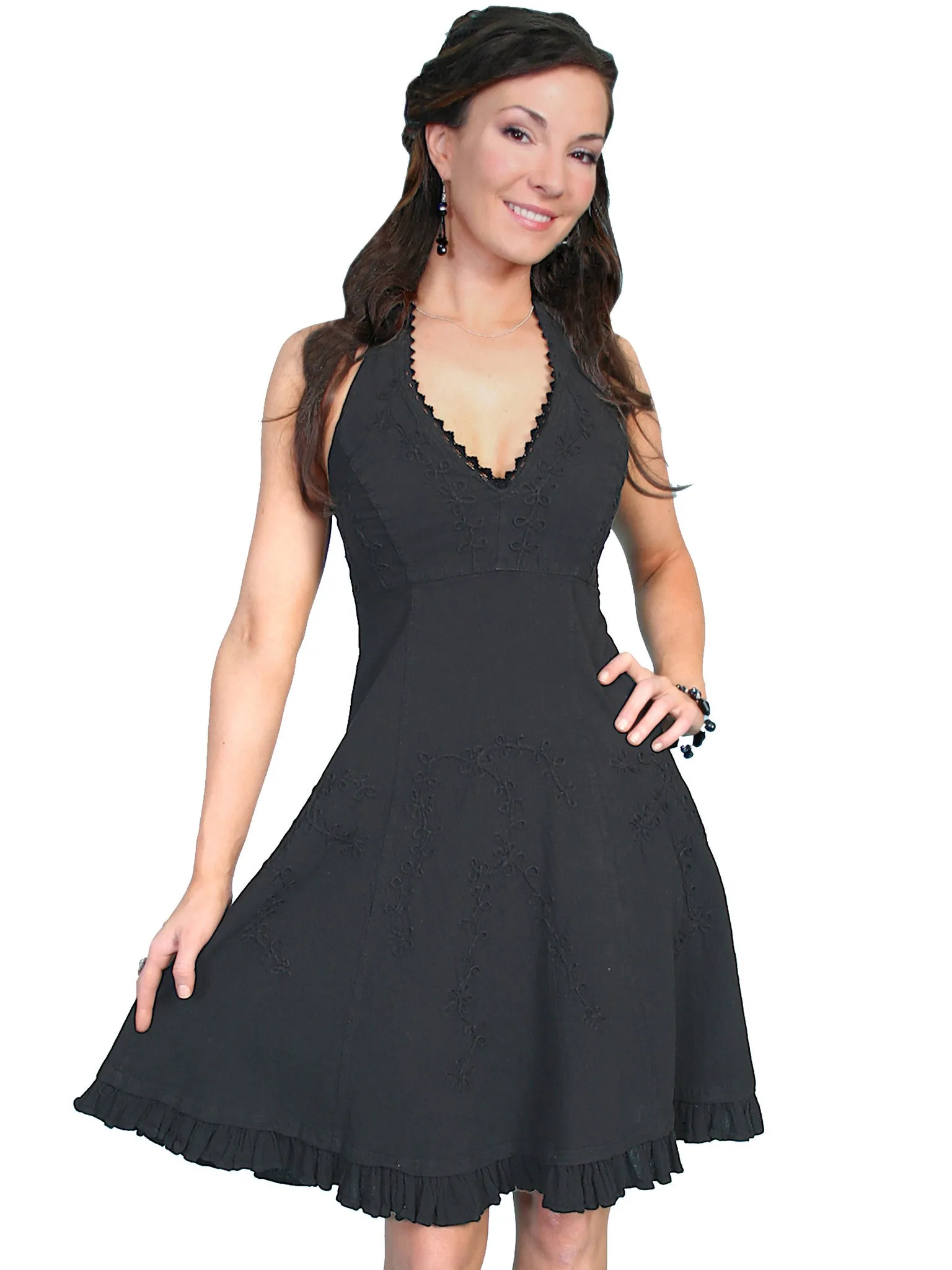 Women's Cantina Collection Dress: Halter Style with Ruffle Hem Black
