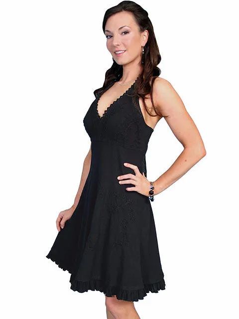 Women's Cantina Collection Dress: Halter Style with Ruffle Hem Black