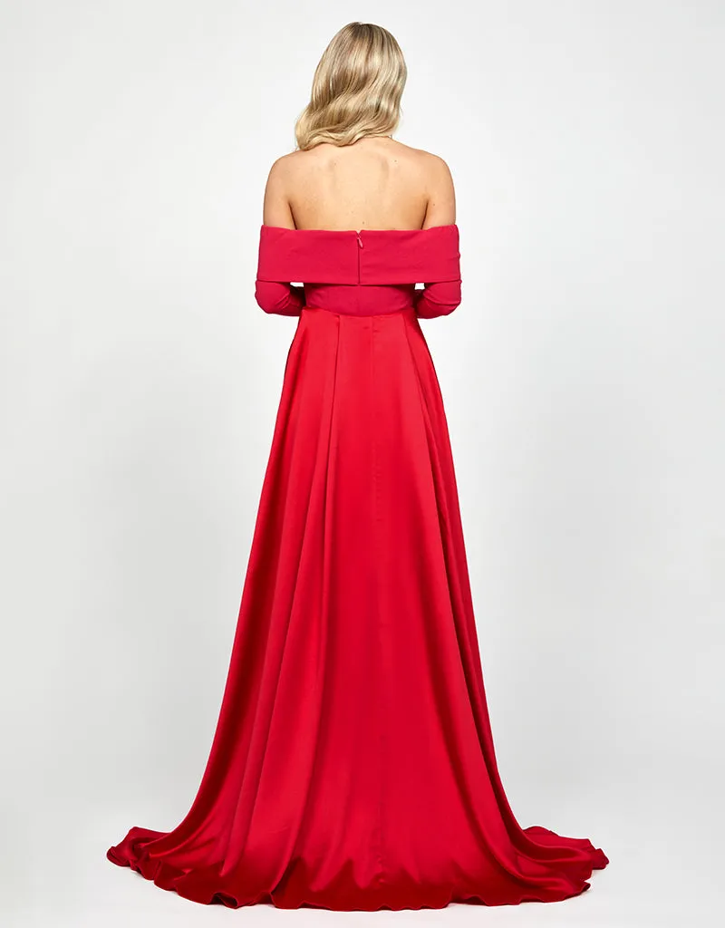 ZOLA OFF SHOULDER GOWN WITH DETACHABLE BELT B73D33L